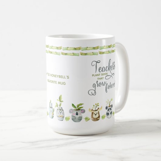 先生が永遠に可愛い動物を育てる種を植える コーヒーマグカップ (正面右)
