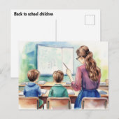 先生と一緒に学校に戻る子供たち ポストカード (正面/裏面)