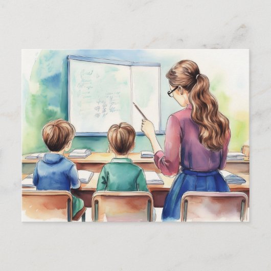 先生と一緒に学校に戻る子供たち ポストカード (正面)