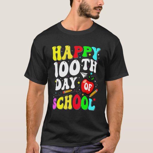 先生と子供たちのための100日目の学校、100日目おめでとう Tシャツ (正面)