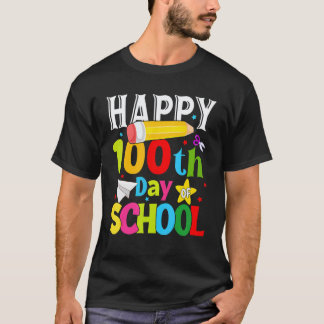 先生と子供たちの100日目の学校 Happy 100th Day Tシャツ