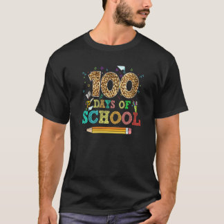 先生と子供たち学生のための100日目の登校 Leop Tシャツ