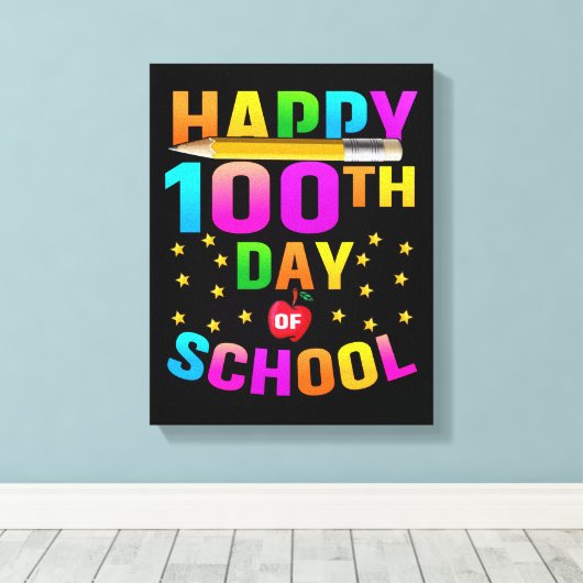 先生と学生のための幸せな100th日 キャンバスプリント (インサイチュ (ウッドフロア))