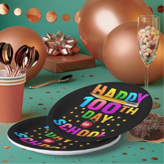 先生と学生のための幸せな100th日 ペーパープレート (複数)