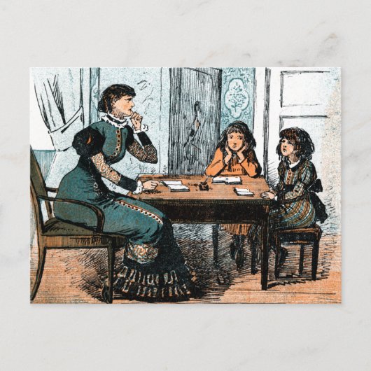 先生と学生。ヴィンテージアートはがき ポストカード (正面)