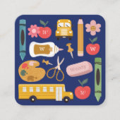 先生と家庭教師の学校用品アイコンイラストレーション スクエア名刺 (正面)