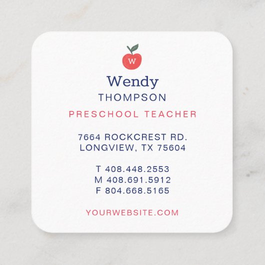 先生と家庭教師の学校用品アイコンイラストレーション スクエア名刺 (裏面)