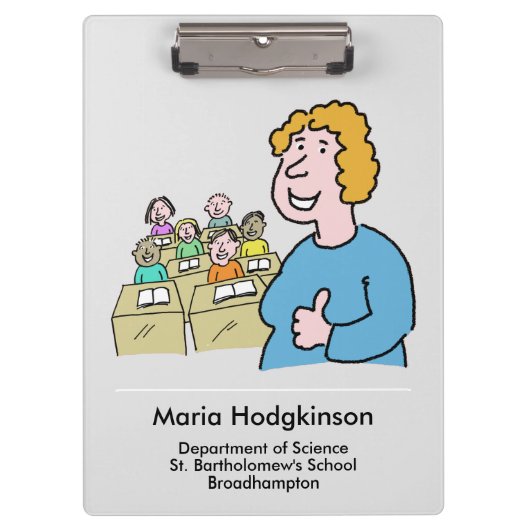 先生と教室テーマおもしろいデザイン クリップボード (正面)