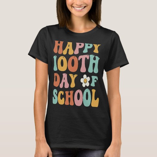 先生と生徒のためのレトロな100日目の登校 Tシャツ (正面)