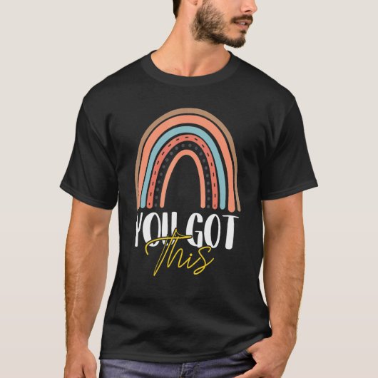 先生と生徒のテストの日虹のあなたならできる Tシャツ (正面)