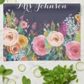 先生によって絵を描かれる花の台所タオルありがとう キッチンタオル (折り畳み)