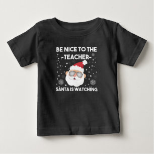 先生に優しくして サンタが監視中 クリスマス ベビーTシャツ