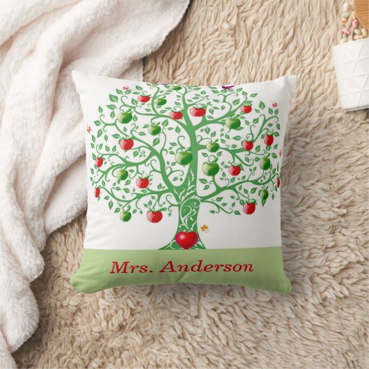 先生のためのりんごの木のパーソナライズなギフト クッション (ブランケット)