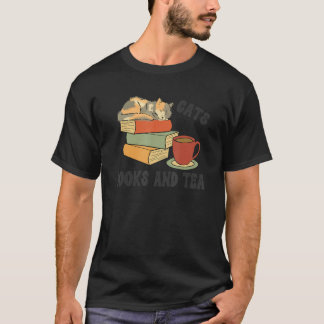 先生のためのキュートな読書グラフィック 女性 猫 本 Tシャツ