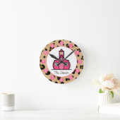 先生のためのヒョウのプリントのパーソナライズな時計 ラウンド壁時計 (ホーム)