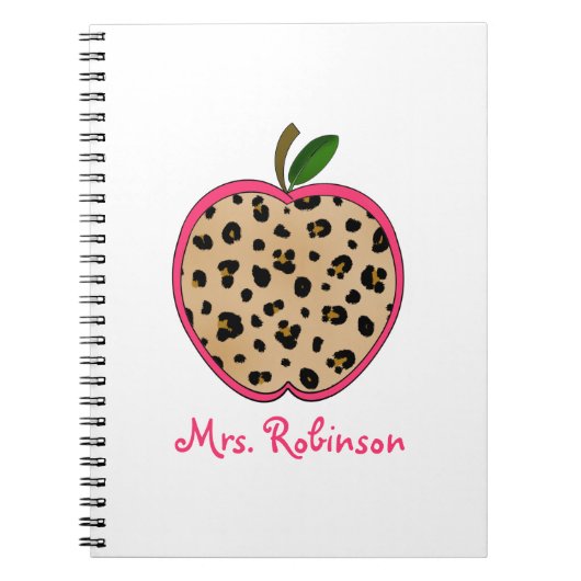 先生のためのヒョウのプリントのAppleの螺線形ノート ノートブック (正面)