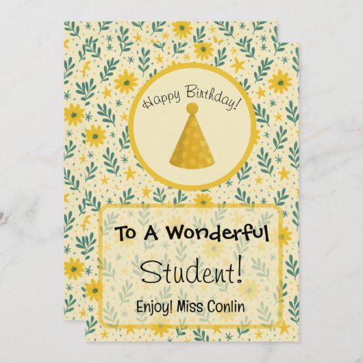 先生のための印刷可能な生徒誕生日カード 招待状 (正面/裏面)