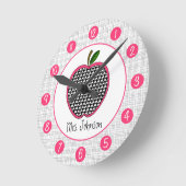 先生のためのAppleの千鳥格子のなパーソナライズな時計 ラウンド壁時計 (傾斜)