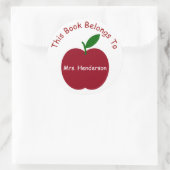 先生のアップルパーソナライズされた蔵書票 ラウンドシール (バッグ)