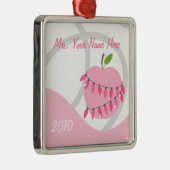 先生のオーナメント-ピンクのApple及びクリスマスの照明 メタルオーナメント (右)