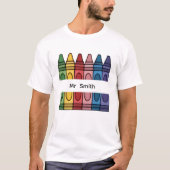 先生のカラフルなクレヨン+名前入り教室 Tシャツ (正面)
