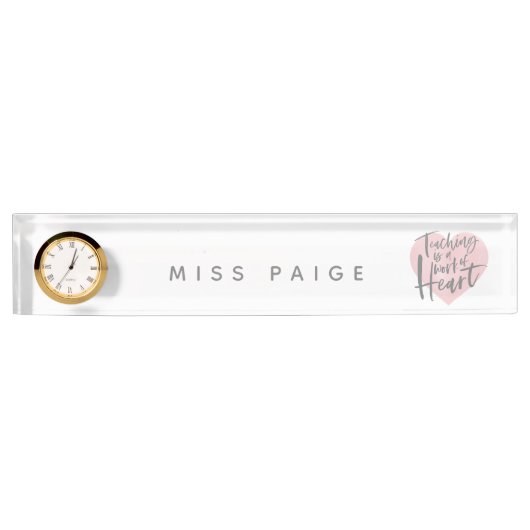 先生のギフトの水彩画のハート デスクネームプレート (正面)
