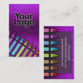 先生のシンプル名前レインボーグリッタークレヨン 名刺 (正面/裏面)