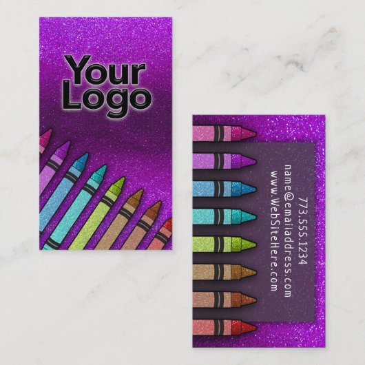 先生のシンプル名前レインボーグリッタークレヨン 名刺 (正面/裏面)