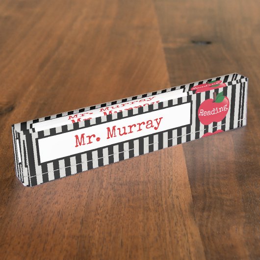 先生のストライプのなAppleの机用ネームプレート デスクネームプレート (側面)