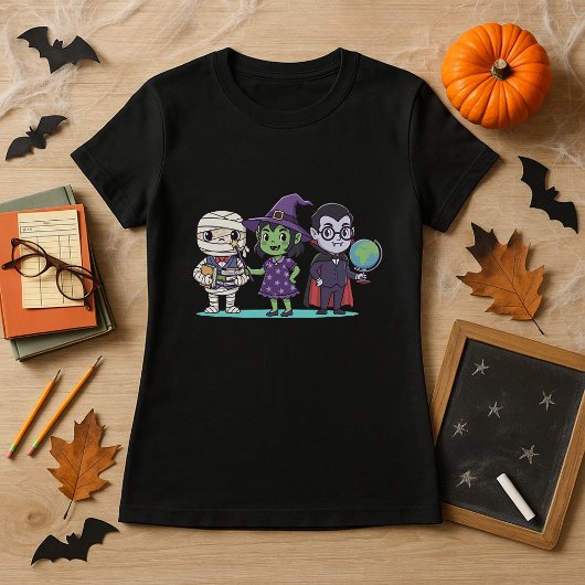先生のハロウィン かわいいミイラ・魔女・吸血鬼 Tシャツ
