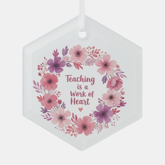 先生のハート花 ガラスオーナメント (正面)