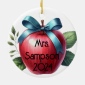 先生のパーソナライズされた感謝のリンゴと弓 セラミックオーナメント (裏面)
