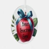 先生のパーソナライズされた感謝のリンゴと弓 メタルオーナメント (正面右)