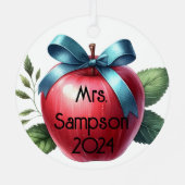 先生のパーソナライズされた感謝のリンゴと弓 メタルオーナメント (裏面)