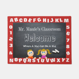 先生のパーソナライズされた教室アルファベット歓迎 ドアマット