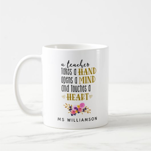 先生のパーソナライズされた金ゴールド謝礼 コーヒーマグカップ (左)