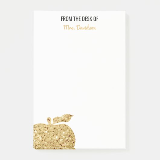 先生のパーソナライズな金ゴールドAppleの机から ポストイット (正面)