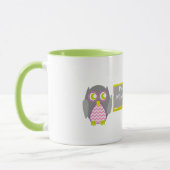 先生のマグ-黒板のシェブロンのピンクの灰色のフクロウ マグカップ (左)