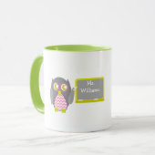 先生のマグ-黒板のシェブロンのピンクの灰色のフクロウ マグカップ (正面左)