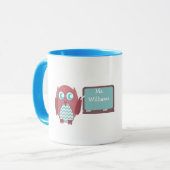 先生のマグ-黒板のシェブロンの青い赤いフクロウ マグカップ (正面左)