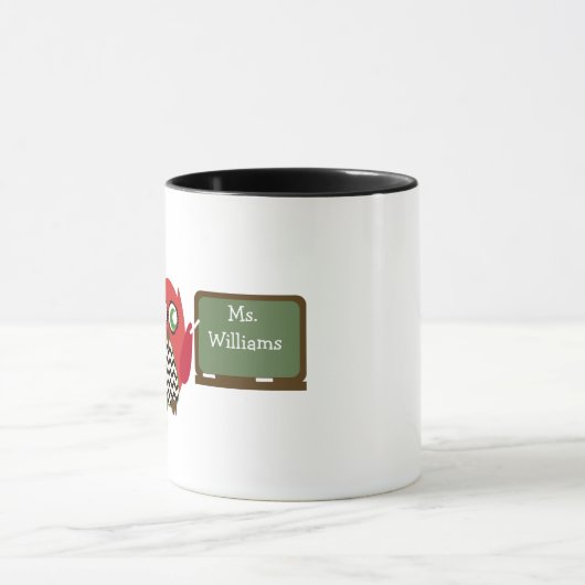 先生のマグ-黒板のシェブロンの黒い赤いフクロウ マグカップ (中央)