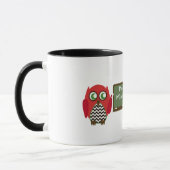 先生のマグ-黒板のシェブロンの黒い赤いフクロウ マグカップ (左)