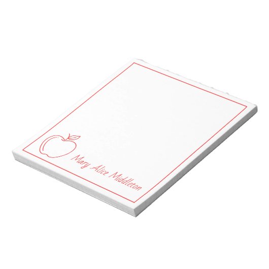 先生のリンゴ赤と白パーソナライズされた ノートパッド (回転)