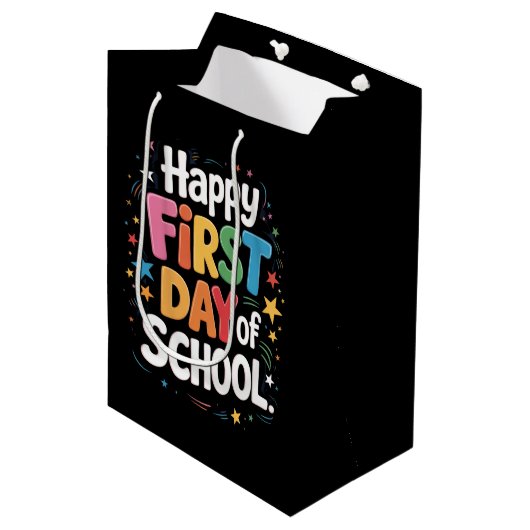 先生の人生ギフト 楽しい学校の初日 ミディアムペーパーバッグ (正面アングル)