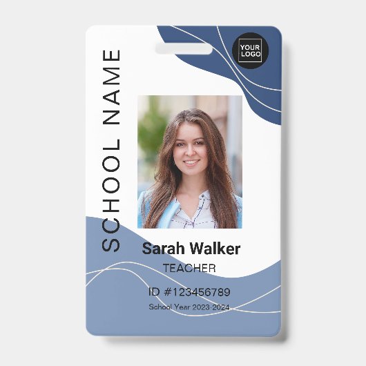 先生の写真ID （従業員の学生の埃っぽい青） バッジ (正面)