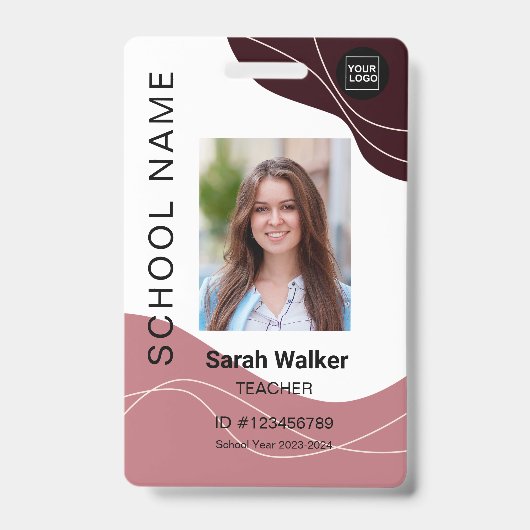 先生の写真ID （従業員の学生ピンクブラウン） バッジ (正面)