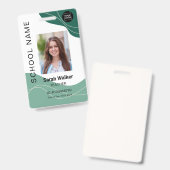 先生の写真ID (従業員または学生の緑) バッジ (正面&裏面)