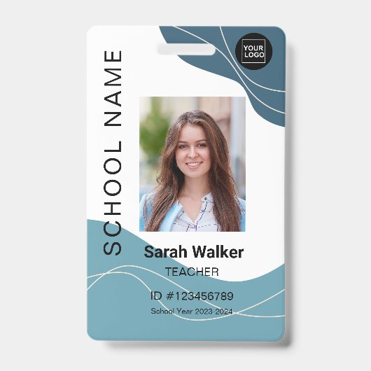 先生の写真ID （従業員または学生の青） バッジ (正面)