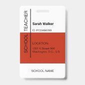 先生の写真ID （従業員または学生のterracotta） バッジ (裏面)