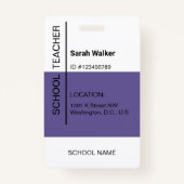 先生の写真ID (従業員または学生薄紫) バッジ (裏面)